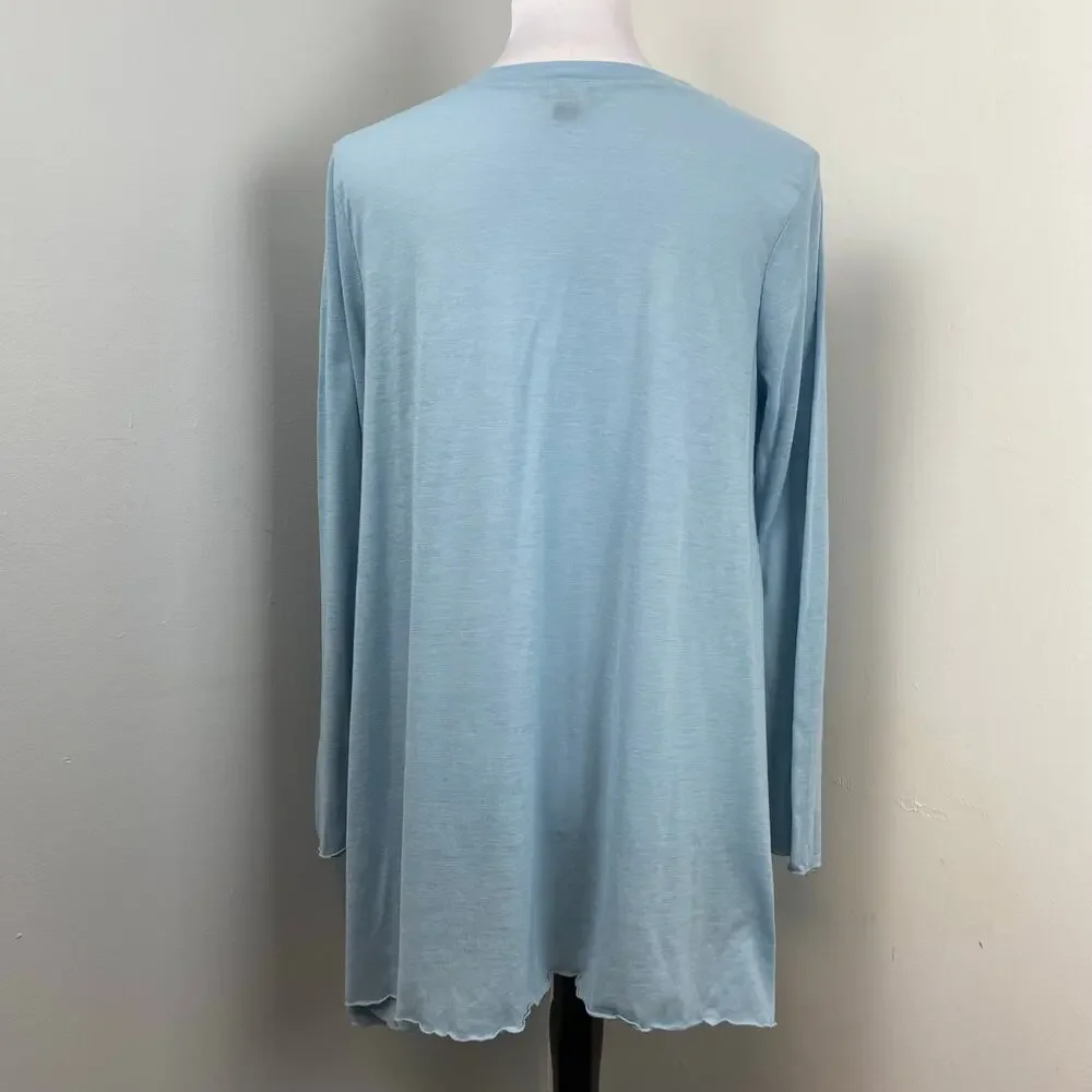 J Jill Light Blue V Neck Button Down Sharkbite Cardigan Sweater Medium